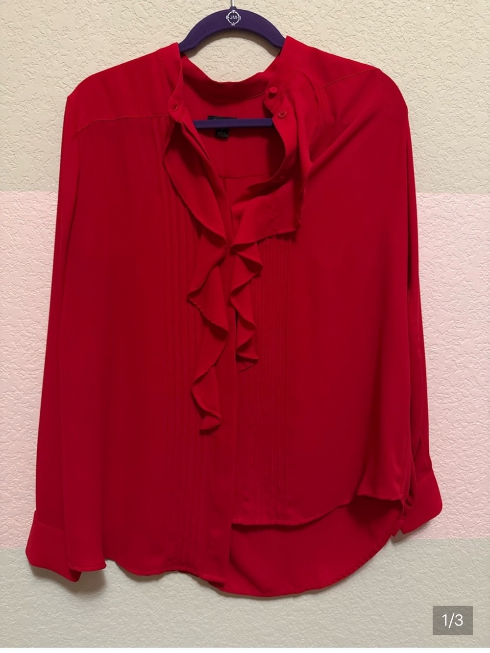 Ann Taylor Women’s Red Ruffle Front Blouse